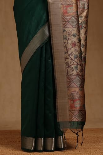 Soch Womens Green Tussar Floral Printed Saree