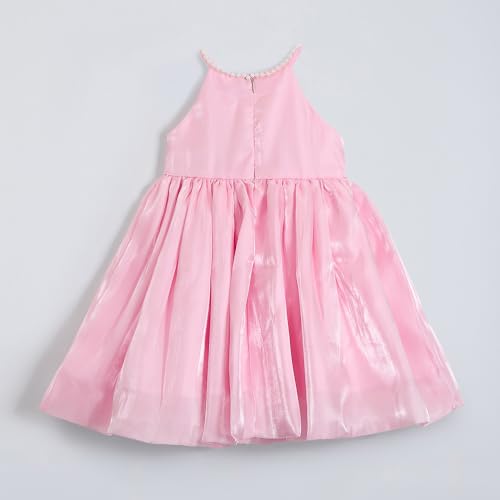 Hopscotch Girls Pink Sleeveless 3D Floral Party Dress with Headband for Age (4-5 Years)