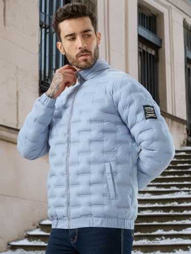 Status Quo Men's Solid Quilted Stand Collar Regular Fit Puffer Jacket | 100% Nylon | SKY | XL Size