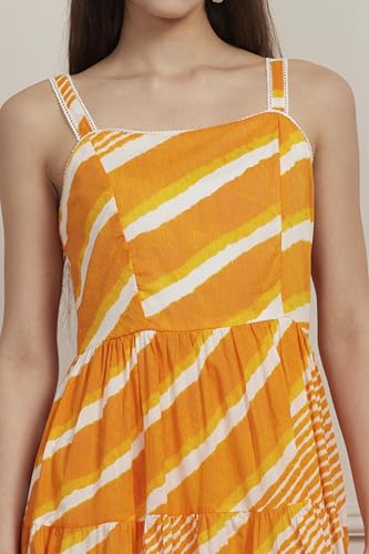 Biba Women Yellow Cotton Printed Tiered Dress_36