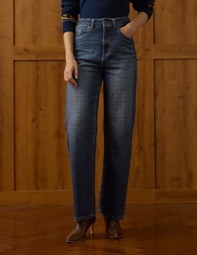 U.S. POLO ASSN. Women High Rise Straight Fit Jeans (UWAW25JEN391_Dark Blue Tint_36)