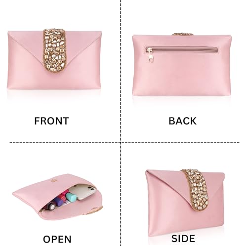 aiZ Bridal Accessories Stylish Clutch Purses for Women - Compact and Lightweight Design, One Pockets for Convenient Storage - Ideal for Everyday Use, Travel, and Casual Outings_ Pink