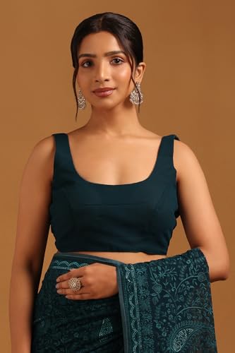 Soch Womens Blue Georgette Paisley Print Saree With Stone Work