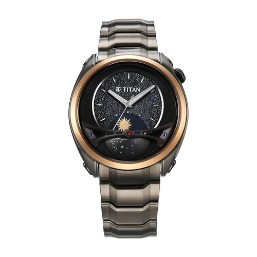 Titan Men Stainless Steel Stellar Analog Black Dial Watch-10010Km01, Band Color-Black