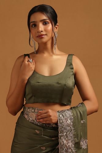 Soch Womens Green Fendy Chiffon Floral Saree With Stone Work