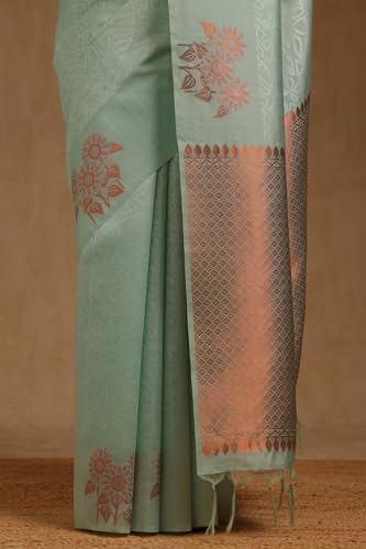 Soch Womens Powder Blue Tussar Zari Woven Saree