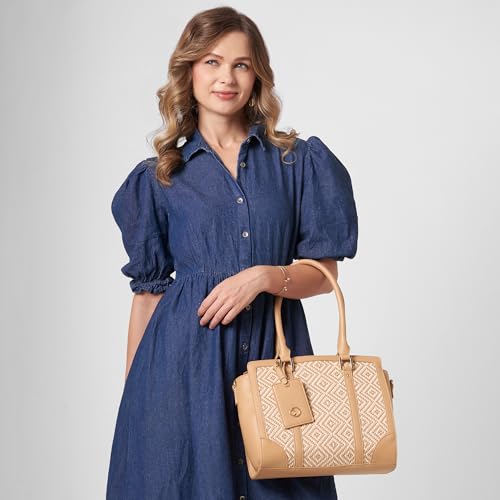 Caprese Wind Large Satchel Handbag for Women | Woven Texture Faux Leather | Stylish Shoulder Bag with Adjustable & Detachable Strap | Spacious Office & Casual Purse with Zipper Closure (Mocha Mousse)