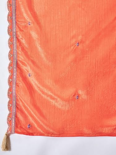 SheWill Rani & Orange Poly Chinon Kurta with Zari, Sequence, Thread & Cording Embroidery, Paired with Pant and Dupatta – A Vibrant Set SHEKS20006_S2P_A
