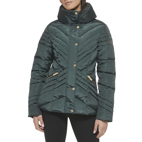 GUESS Women's Puffer Quilted Cold Weather Coat, Cold Weather Spruce, S