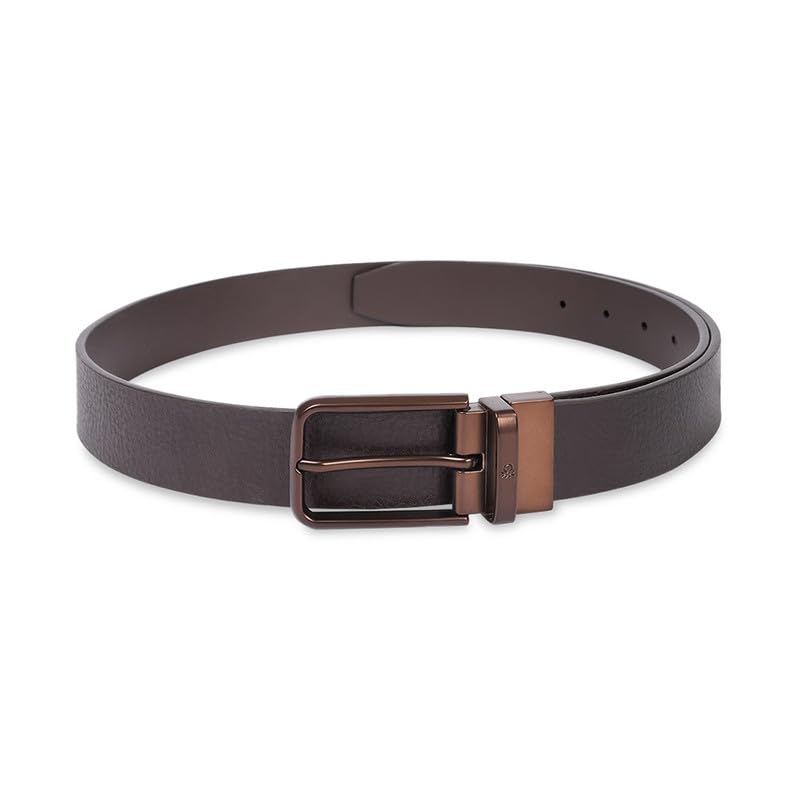 UNITED COLORS OF BENETTON Brown & Brown Men Leather Reversible Belt - Houten, S 80Cm | Pin Closure | Formal Wearability | 28-32 Waist Size