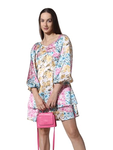 ONLY Women Printed Polyester Above Knee Multicolor Tiered Dress