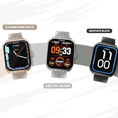 Toreto Eclipz Arc Smartwatch with 1.81" IPS Display, Bluetooth Calling, IP67 Water Resistance, 22mm Silicone Strap, 12-Day Battery, iOS & Android Compatible (Graphite Black)