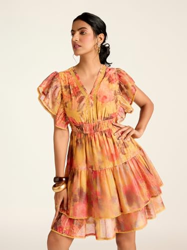 Label RITU KUMAR Mustard Rosie-Pixie Floral Short Dress