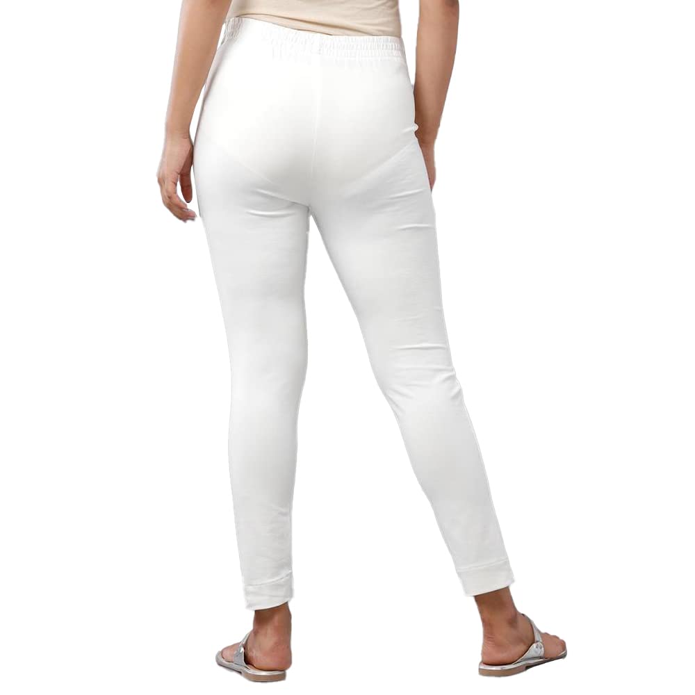 De Moza Womens Cotton Solid Cigarette Pant Offwhite