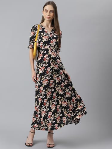 Latin Quarters Women Black Printed Half Sleeve Casual Dress_L