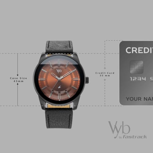 Fastrack Vyb Drift Quartz Analog 3 Hands Burnt Orange Dial Black Leather Strap Watch for Guys - FV30021NL03W