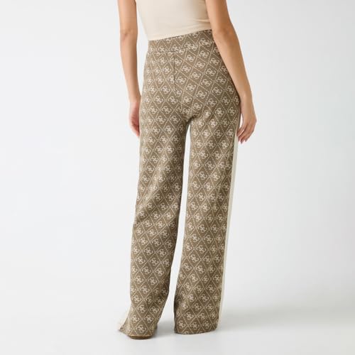 GUESS Women Jacquard High-Rise Straight Trousers Brown