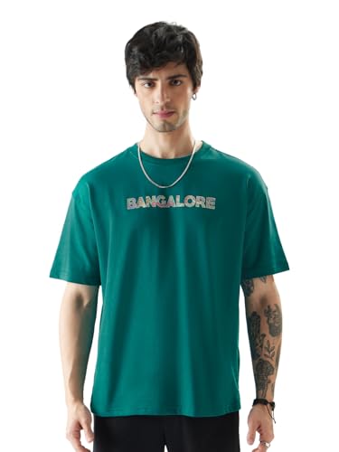 The Souled Store Men TSS Originals: Bangalore Oversized T-Shirts Oversized T Shirts for Men T-Shirt Boys Cotton Casual Half Sleeves Baggy Loose Fit Drop Shoulder Round Neck Back Printed Tshirt