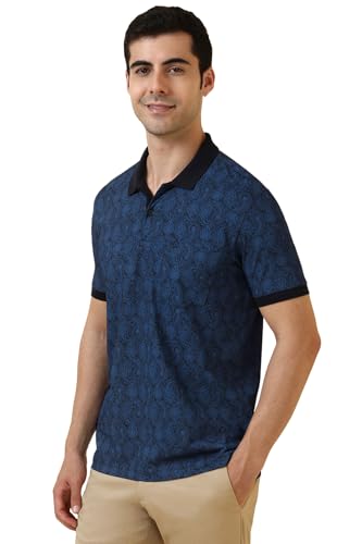 Allen Solly Men Navy Printed Polo Neck T-Shirt