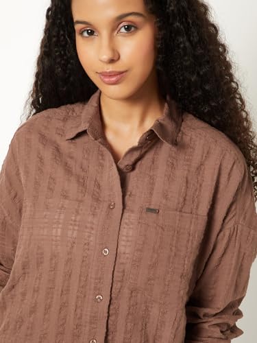 Max Women Textured Oversized Shirt (Brown_XXL)
