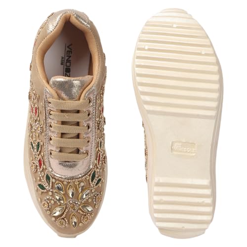 LENSBURY Women Hand Embroidery Wedding Party Bridal Sneakers 4032GL-38 Gold