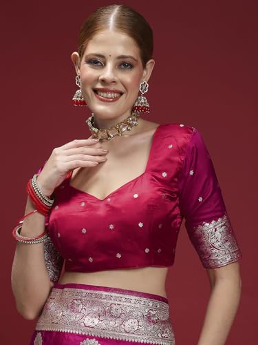 AKHILAM Women's Pink Satin Silk Floral Printed Saree With Unstitched Blouse Piece (RNGREET306_HS)