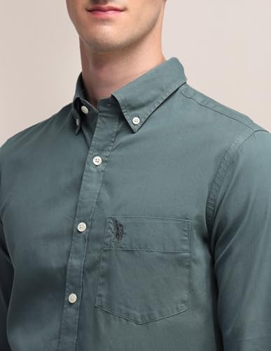 U.S. POLO ASSN. Men's Cotton Solid Tailored Fit Button Down Shirt (USSHTFX0504_Grey, Medium