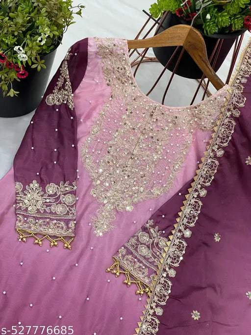 New Designer Collection in Pure Chinnon With Heavy Embroidery Stitched Ready to Wear Suit