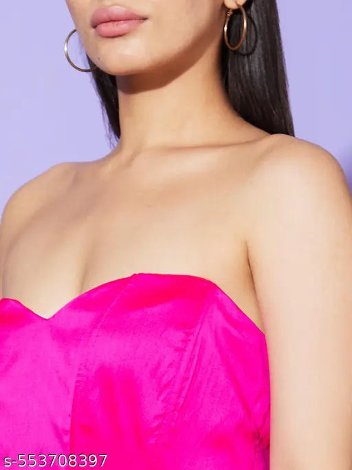 Globus Women Pink Solid Off-Shoulder A-Line Party Dress