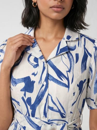 Max Women Printed Belted Midi Dress (White_S)