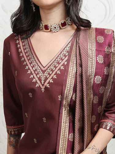 Vishudh Women V NECK Ethnic Set PVK3000085 Brown S