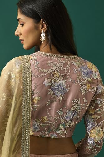 Wishful Women's Pink Floral Embroidered Blouse with Skirt and Dupatta Set - (SP11500-401087-S)