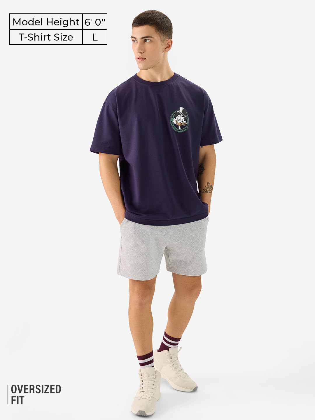 The Souled Store Official Disney: Quack Hard Men and Boys Short Sleeve Round Neck Purple Cotton Oversize T-Shirt