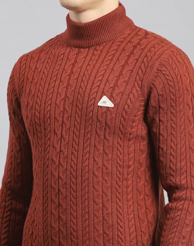Monte Carlo Leather Brown Self Design T Neck Pullover | Warm Woolen Pullover for Men | Soft Comfortable Knitted Winter Wear Sweater for Men's