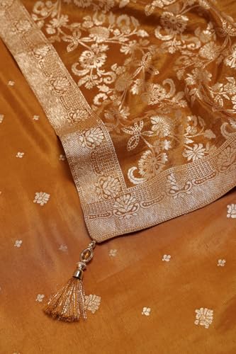 Soch Womens Mustard Tissue Zari Woven Suit Set With Mirror And Stone