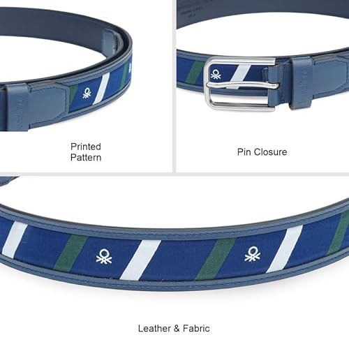 United Colors of Benetton Men's Belt Cyralis - Navy | Webbing Hybrid | Brushed Nickel Pin Buckle | 3.5Cm Width | Size - S 80Cm