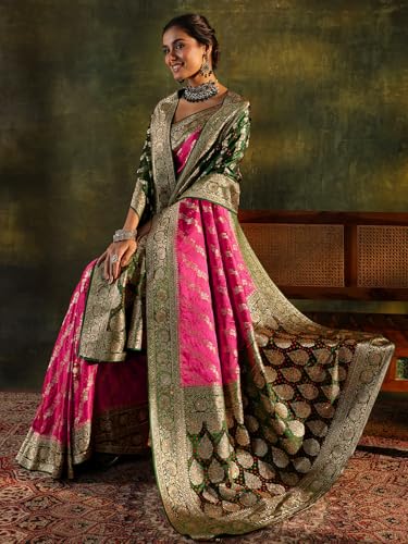 Libas Art bandhani woven design Satin Saree For Women With Unstitched Blouse Piece | Traditional Saree For Festive & Wedding