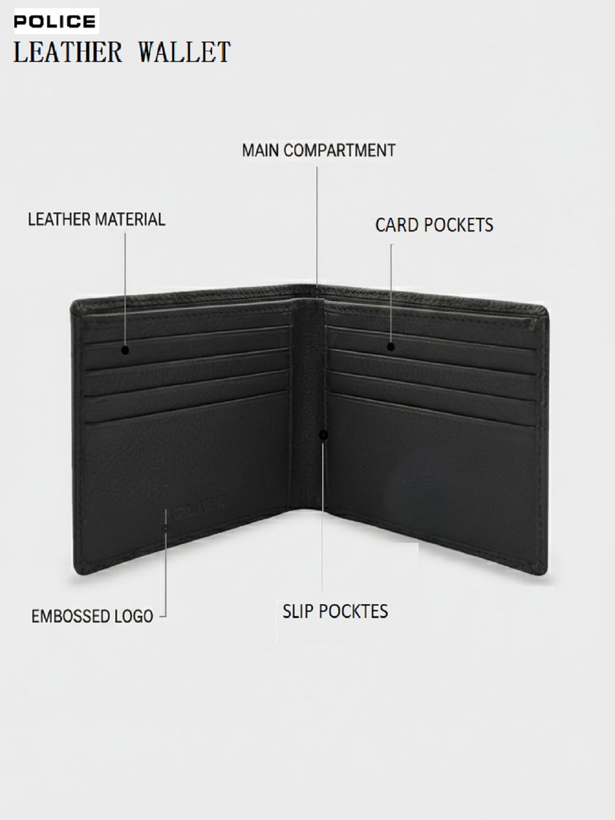 Police Waterline Men's Leather RFID Credit Card Wallet - Black