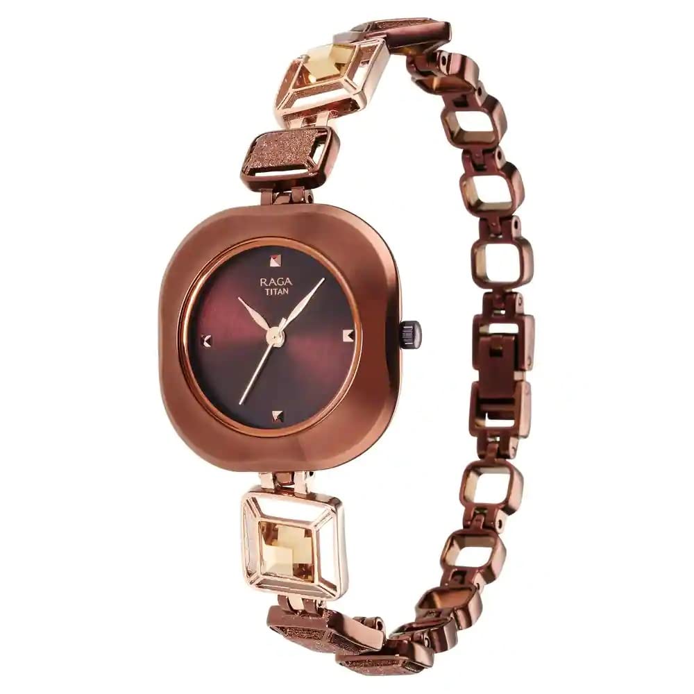 Titan Raga Love All Quartz Analog Brown Dial Metallic Brown Metal Strap Watch for Women - NT95156KM01