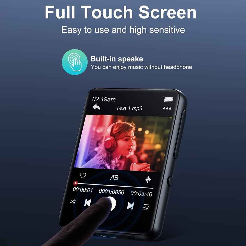 AUDIOCULAR M31 16GB Portable Mp3 Music Player with Bluetooth, 2.4” LCD Touch Screen, Video Playback, Built-in Speaker, Voice Recording Function Mini HiFi Lossless Digital Audio Player (16GB - Black)