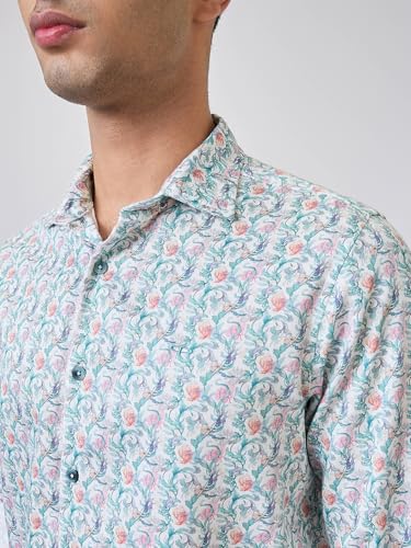 Colorplus Men Regular Fit Print Pattern Pure Cotton Plain Collar Full Sleeve Casual Shirt (Size: 2XL)-CJSS00739-B4 Blue