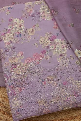 Soch Womens Lavender Rayon Floral Print Unstitch Dress Material With Thread Work