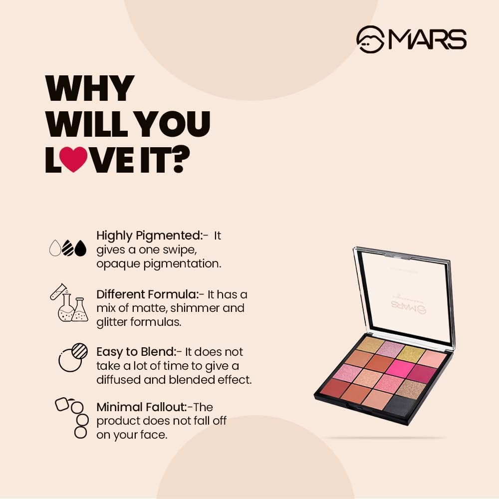 MARS Highly Pigmented Mesmereyes Smoky Eyes, 16-Color Eyeshadow Palette | Multicolor | Matte Finish | Shimmery Eye Shadow Palette | (20.8 G) (02-Multicolor)