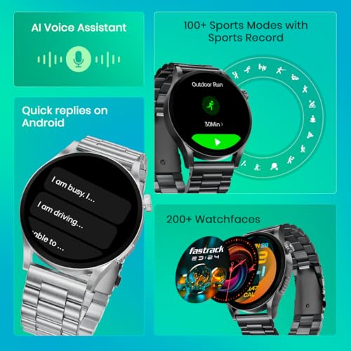 Fastrack Radiant FX4 1.51" AMOLED Metal Smart Watch with Single Sync BT Calling, Functional Crown, All-Round Health Tracking, 100+ Sports Modes, IP68 – Smartwatch for Man & Woman (Black)