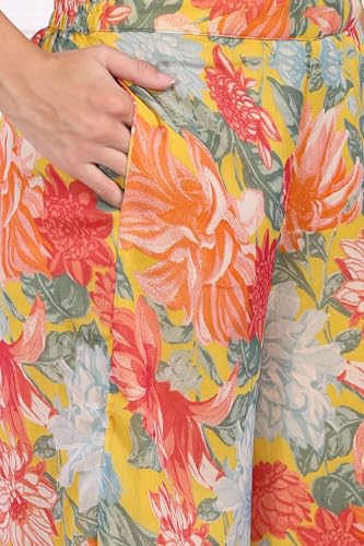 W for Woman Yellow Floral Printed Flared Kurta and Flared Pants Set - (WS13678-126973-S)