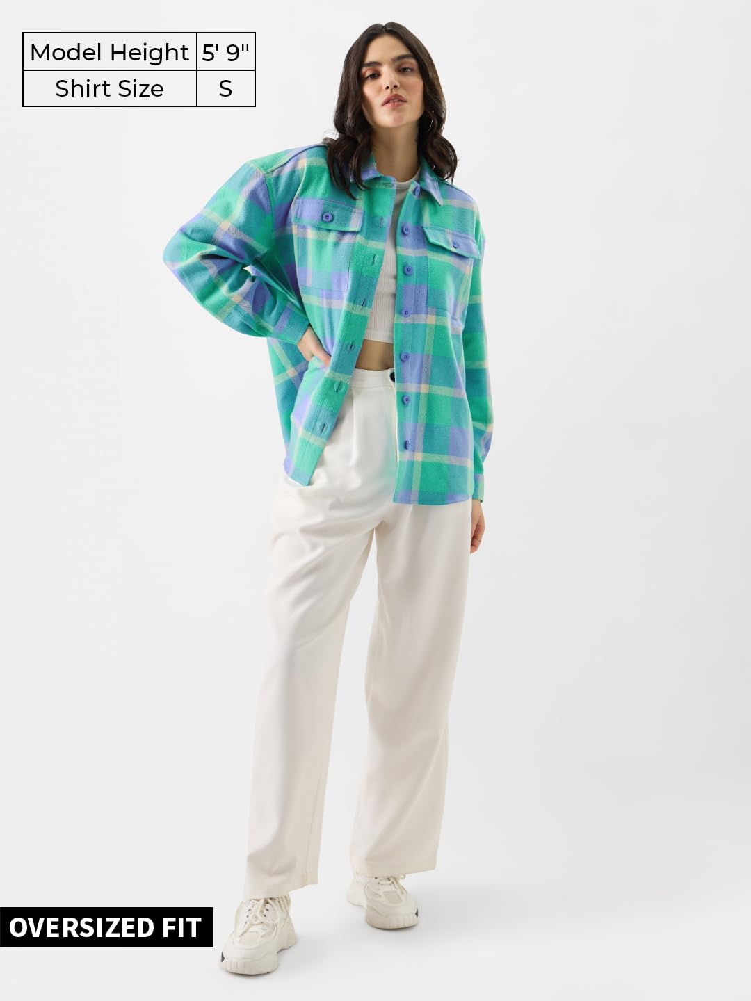 The Souled Store Plaid: Grapemist And White Women Shackets Shackets Casual Plaid Oversized Quilted Winter Flannel Sherpa-Lined Stylish Fashion Trendy Classic Checkered Cozy Button-Up Utility