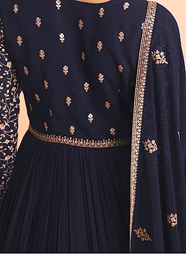 RUDRAPRAYAG Georgette and Santoon Anarkali Gown for Women | Semi Stitched Anarkali Gown | Maxi Gown for Women 2026 | Gown in Clothing & Accessories Blue