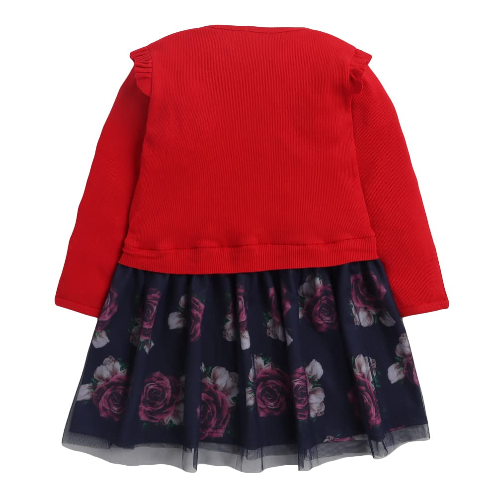 Hopscotch Girls Cotton Floral Cotton Fit and Flare Dresses In Red Color For Ages 3-4 Years (OTH-2138790)