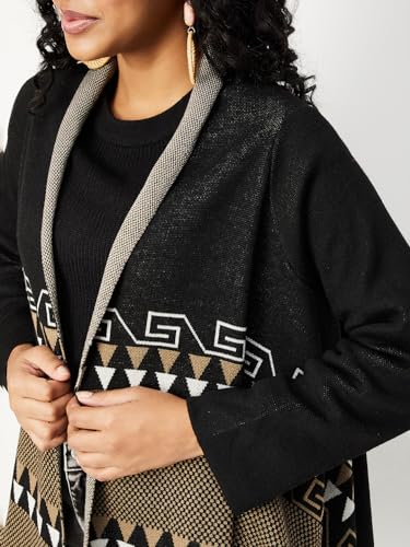 Max Women Geometric Printed Waterfall Shrug (SRG34012BLACK)_L
