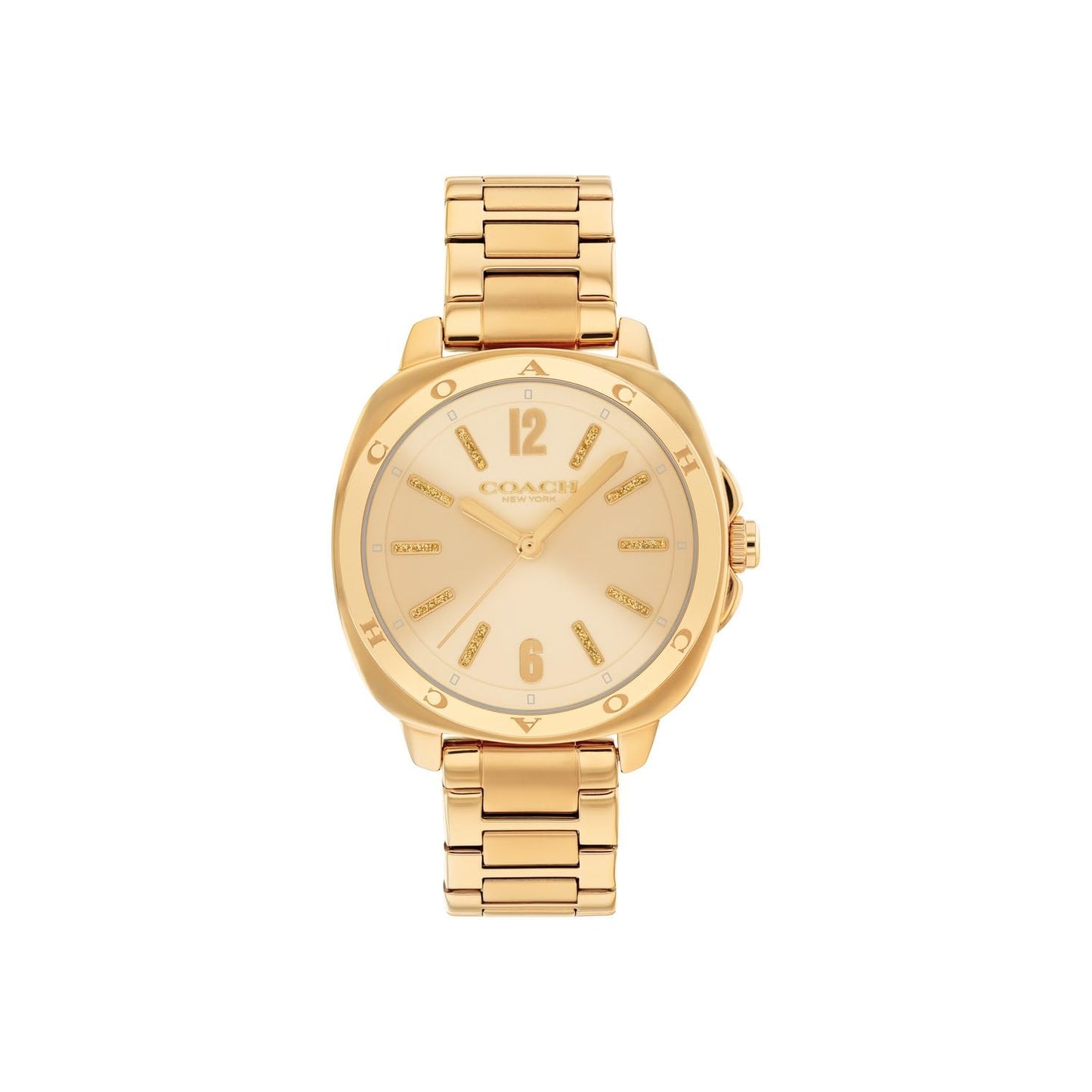 Coach Kitt Qtz Basic Champagne Tonneau Dial Women's Watch|Ionic Plated Thin Gold Steel Material|Gold Color Band - 14504468